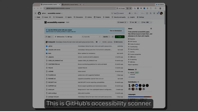 Screenshot of GitHub’s accessibility scanner repository shown during the live demo.